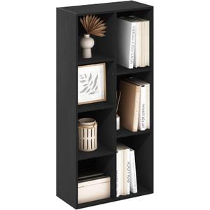 Furinno LUDER Book Shelf, 7-Cube Bookshelf, Bookcase, 9.4 x 19.5 x 41.7, for Living Room, Bedroom, Home Office, Blackwood