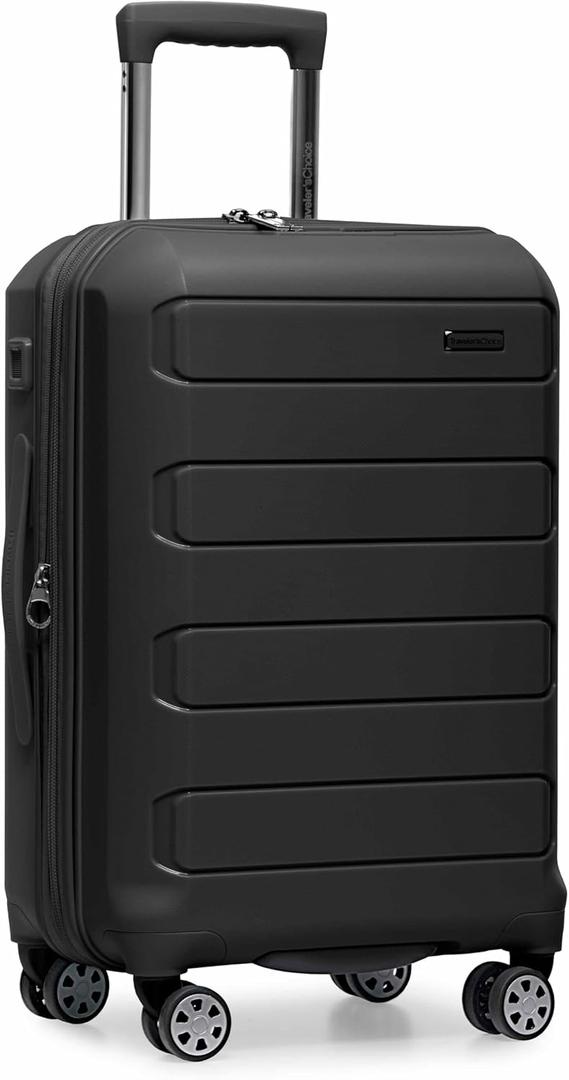 Traveler's Choice Pagosa Hardshell Expandable Luggage with Spinner Wheels, Black, 22-Inch Carry-on