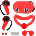 8-in-1 Silicone Cover Set for Meta Quest 3s Accessories, Juylay VR Protective Cover Accessories for Oculus Quest 3S with Facial Interface, Headset Shell Cover, Controller Grip Cover, Joystick Caps,Red