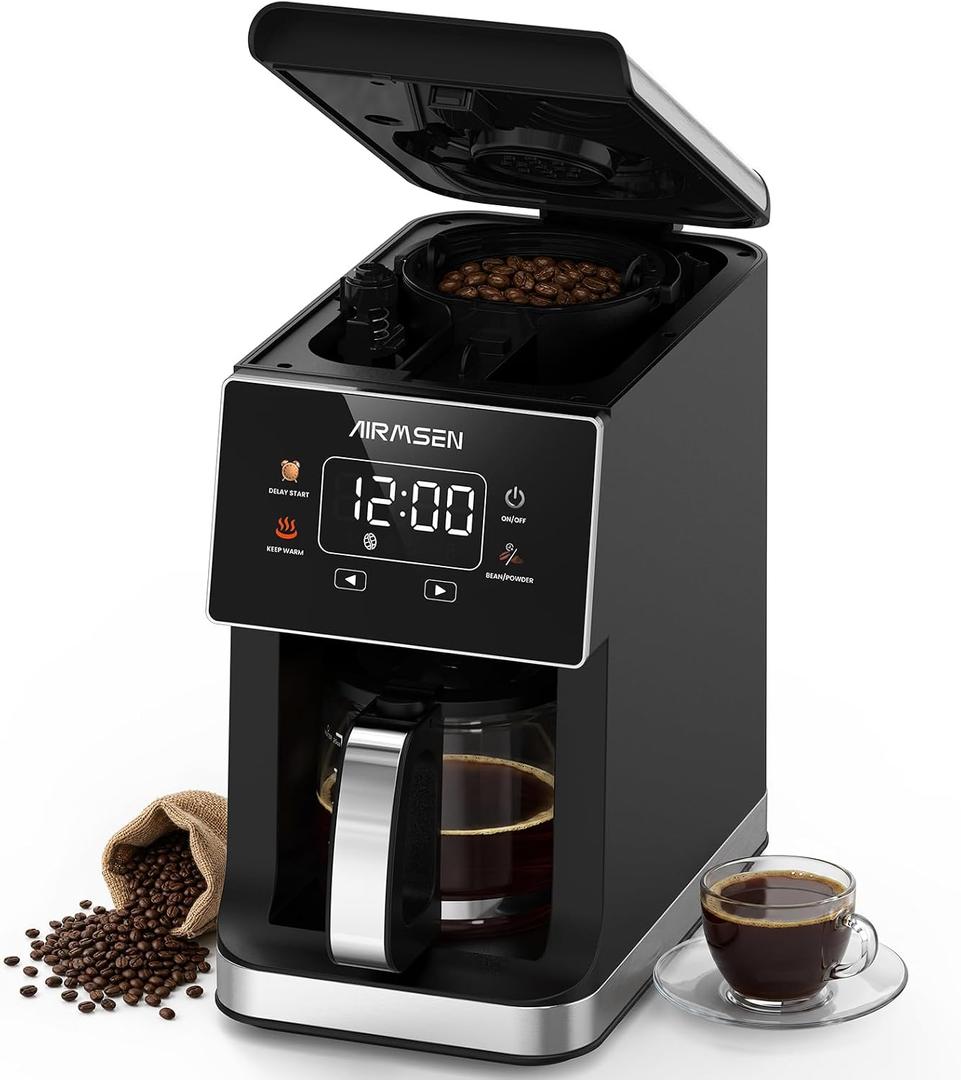 AIRMSEN Grind & Brew Coffee Maker with Built-In Grinder 5-Cup