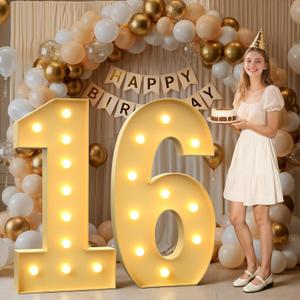 Mixifox 16 Light up Numbers 4 Feet Tall, 16 Marquee Numbers for Party, Sweet 16 Birthday Decorations, Big 16 Sign with Light for Anniversary, Birthday Backdrop Decor