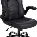 DUMOS Ergonomic Computer Gaming Chair - Home Office Desk with PU Leather Lumbar Support, Height Adjustable Big and Tall Video Game with Flip-up Armrest, Swivel Wheels for Adults, Black