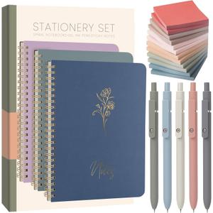 Cute Spiral Notebook Set For Women, Bible Journal Set, 3 Pack A5 Spiral Notebook + 5 PCS Gel Pens + 600 Sticky Notes + Gift Box, Aesthetic Gift Set for Work Students School Office Supplies
