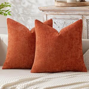 MIULEE Pack of 2 Burnt Orange Decorative Pillow Covers 18x18 Inch Soft Chenille Couch Throw Pillows Farmhouse Cushion Covers for Home Decor Sofa Bedroom Living Room