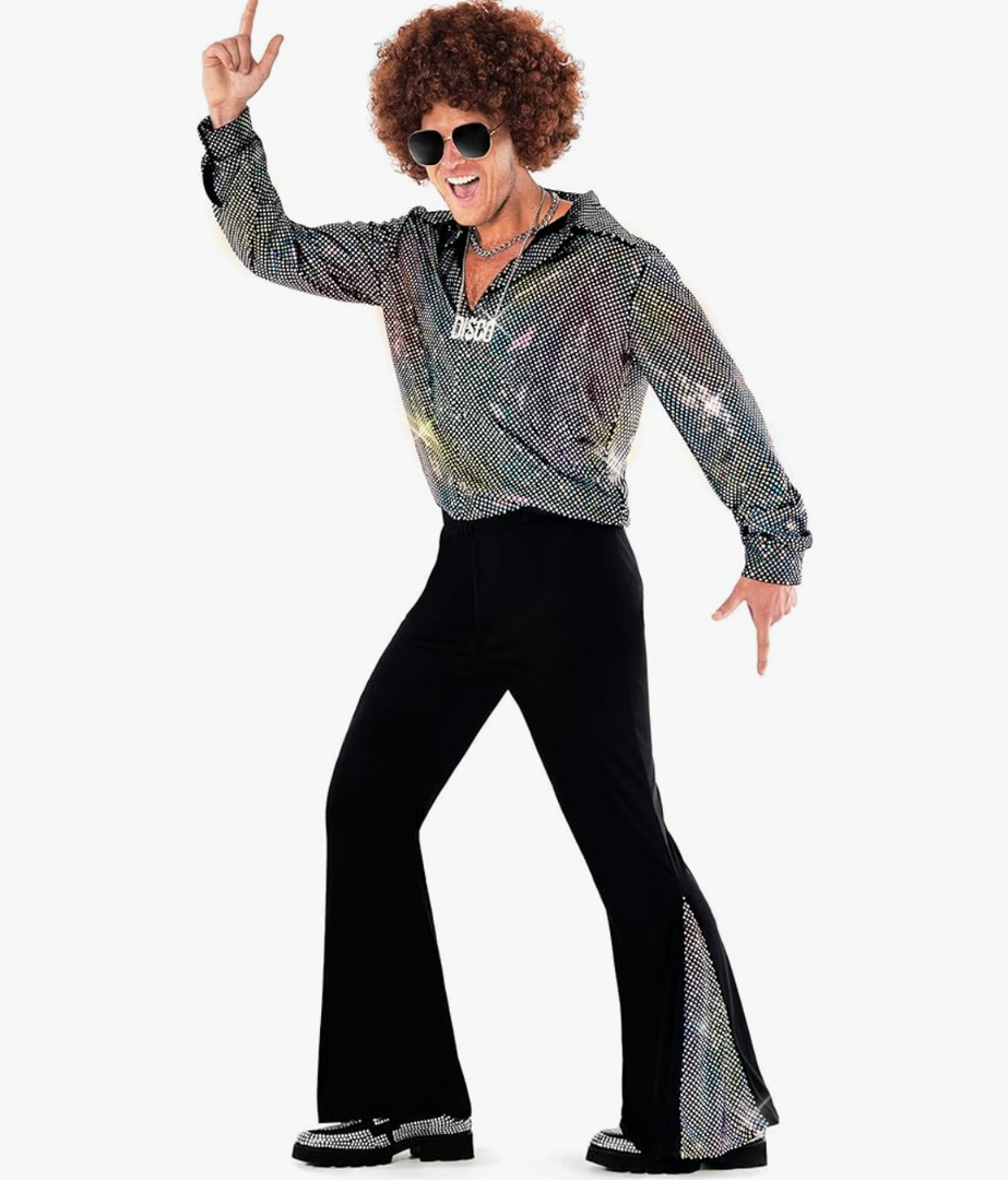 Morph Mens Disco Costume 70s Outfit Full Disco Shirt Retro Party Wear 70s Style Clothing for Men Chain Not Included Size XL