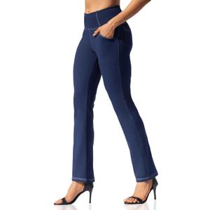 VOOVEEYA Womens Straight Leg Leggings, High Waisted Yoga Pants with Pockets Tummy Control Bootcut Casual Dress Pants (XX-Large, Navy Blue)