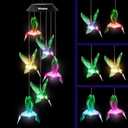 Hummingbird Solar Wind Chimes Outdoor Color Changing LED Solar Chimes Light Birthday Gifts for Women Garden Gifts for Mom Grandma Mothers Day Memorial Wind Chimes (Green Hummingbird)