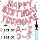 76pcs Happy Birthday Balloon Banner, Rose Gold Balloons Letters, Personalized 16" Mylar Foil Birthday Decorations include 2 Sets A- Z, 1 set Number 0-9 and "HAPPY BIRTHDAY" letters (with Balloon Pump)
