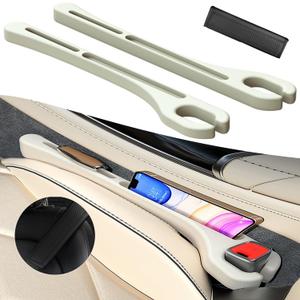 New!Car Seat Gap Filler 2 Pack with Seat Belt Holes and Seat Belt Pads, Auto Crevice Blockers Fill Gap Plug in Between Seat and Console, Universal for Most Cars Trucks SUVs to Stop Dropping,Beige