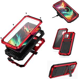 Lunivop Case Compatibility with iPhone 15 Pro Max Case 6.7 '' 2023 Heavy Duty Protection Dustproof Rugged Military Grade Metal Built in Screen Protector Kickstand Phone case (15Pro Max Red)