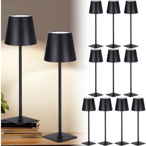 Retisee 12 Pack Cordless Table Lamp Portable LED Rechargeable Desk Lamp 3000mah Battery Operated 3 Color Stepless Dimming Waterproof Touch Control for Bedroom Restaurant (Black,Square Base)