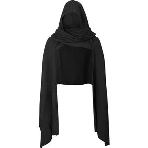 Medieval Hooded Shawl, Multifunctional Cowl Scarf, Costume Accessory for Viking Shaman Renaissance (Black)