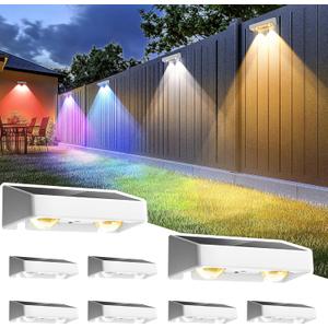 SOLPEX Solar Fence Lights Outdoor, 9 Fixed Colors  Color Changing Fence Solar Lights Outdoor Waterproof IP65, LED Deck Lighting for Backyard Wall Step Patio Railing Pool Porch (8 Pack) (White)