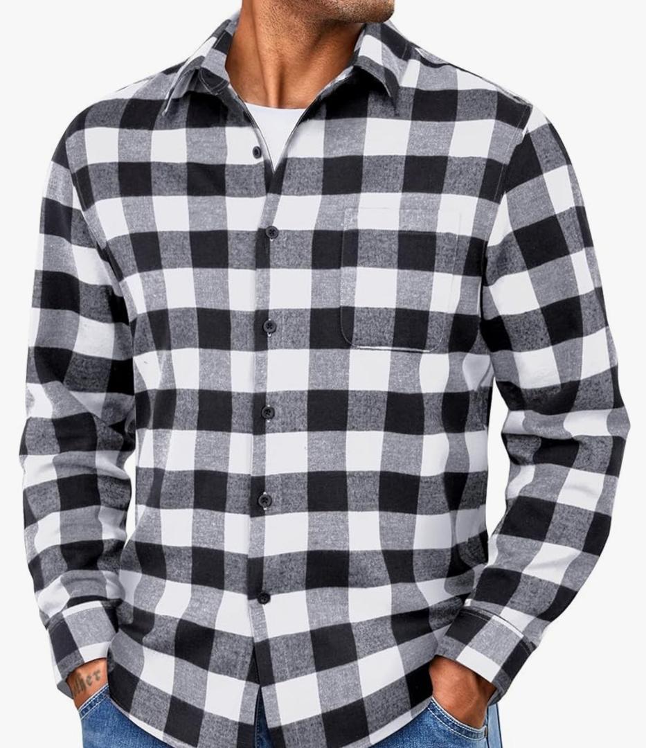 COOFANDY Mens Flannel Shirts Long Sleeve Lightweight Plaid Shirt Casual Button Down Shirts with Pocket L