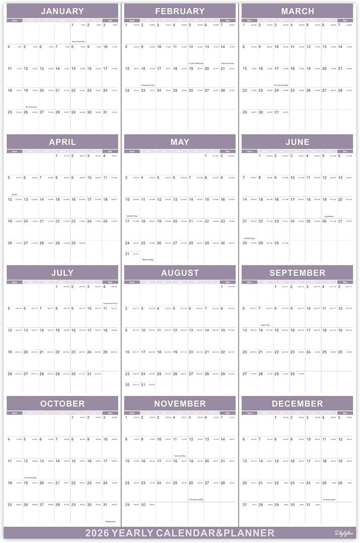 2 x Lbylyhxc 2026 Yearly Wall Calendar - Annual calendar 2026, 2026 Yearly Wall Calendar&Planner with Writing Paper, January 2026 - December 2026, X Large, 34.7" x 22.8", 2025-2026 Yearly Planner (Annual calendar - Purple)
