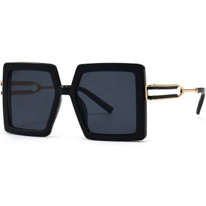 AIEYEZO Oversized Sunglasses for Women Square Fashion Big Large Frame Sun Glasses UV400 Protection (Black/Grey)