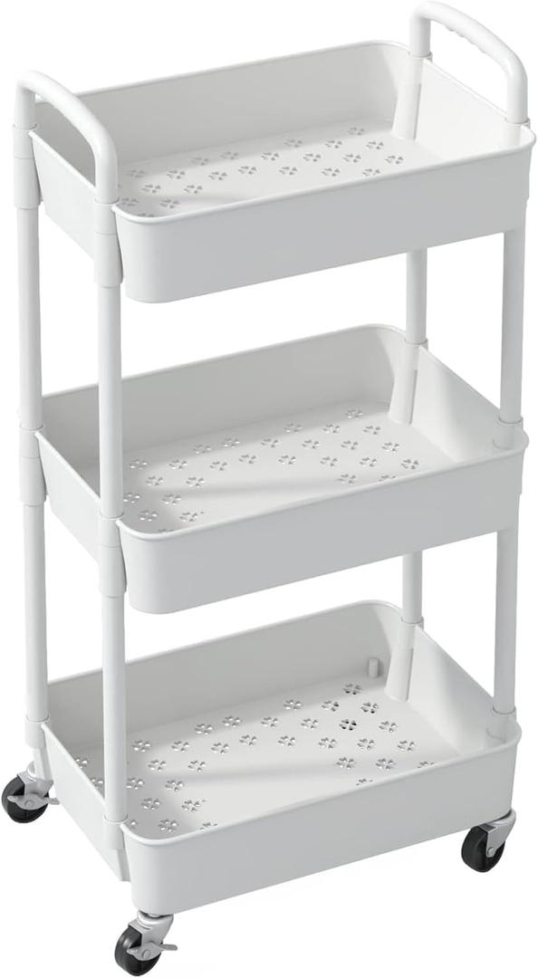3-Layer Rolling Multifunctional Handcart - Heavy-Duty Multifunctional Storage Box Suitable for Offices, Kitchens, Living Rooms, and bathrooms - Easy to Assemble Plastic Rack with Drawers (White)