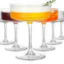 Vintage Ribbed Coupe Glasses Set of 6-11oz Clear 100% Crystal Martini Glasses Elegant Cocktail Glasses, Transparent Glassware for Champagne, Margaritas, Espresso with a Rose Ice Mold