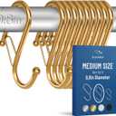 10-Pack Metal S Hooks for Hanging  Heavy-Duty S-Shaped Hook with Safety Buckle  Fits Bars up to 0.8 In  Anti-Drop S-Hooks for Kitchen, Bathroom, Closet & Pot Racks  Gold (Medium)
