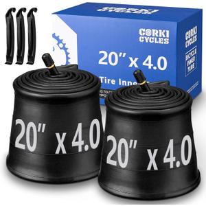 Corki Cycles Fat Tire Tube 20x3.0 20x3.5 20x4.0 with 32mm Schrader Valve Heavy Duty Butyl Rubber 20 Inch Bike Inner Tubes for E-Bikes BMX Folding Bicycles - 2 Pack