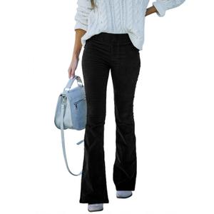 Sidefeel Women's Flare Pants Elastic Waist Corduroy Bell Bottom Trousers Small, Black