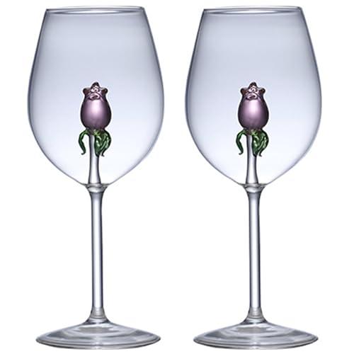 Rose Wine Glass, Personalized Red Rose Shaped Wine Glasses Set of 2, Unique Nice Wine Glasses for Party Valentines Day Women