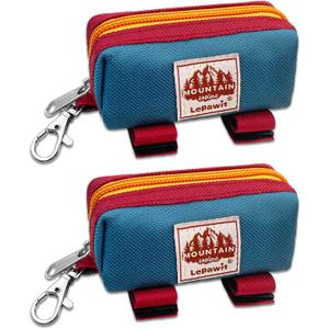 Dog Poop Bag Holder Zippered Pouch, Portable Dog Poop Bag Dispenser with 1 Metal Clip, Fashion Color Matching Canvas Waste Bag Holder for Leashes - 2pack