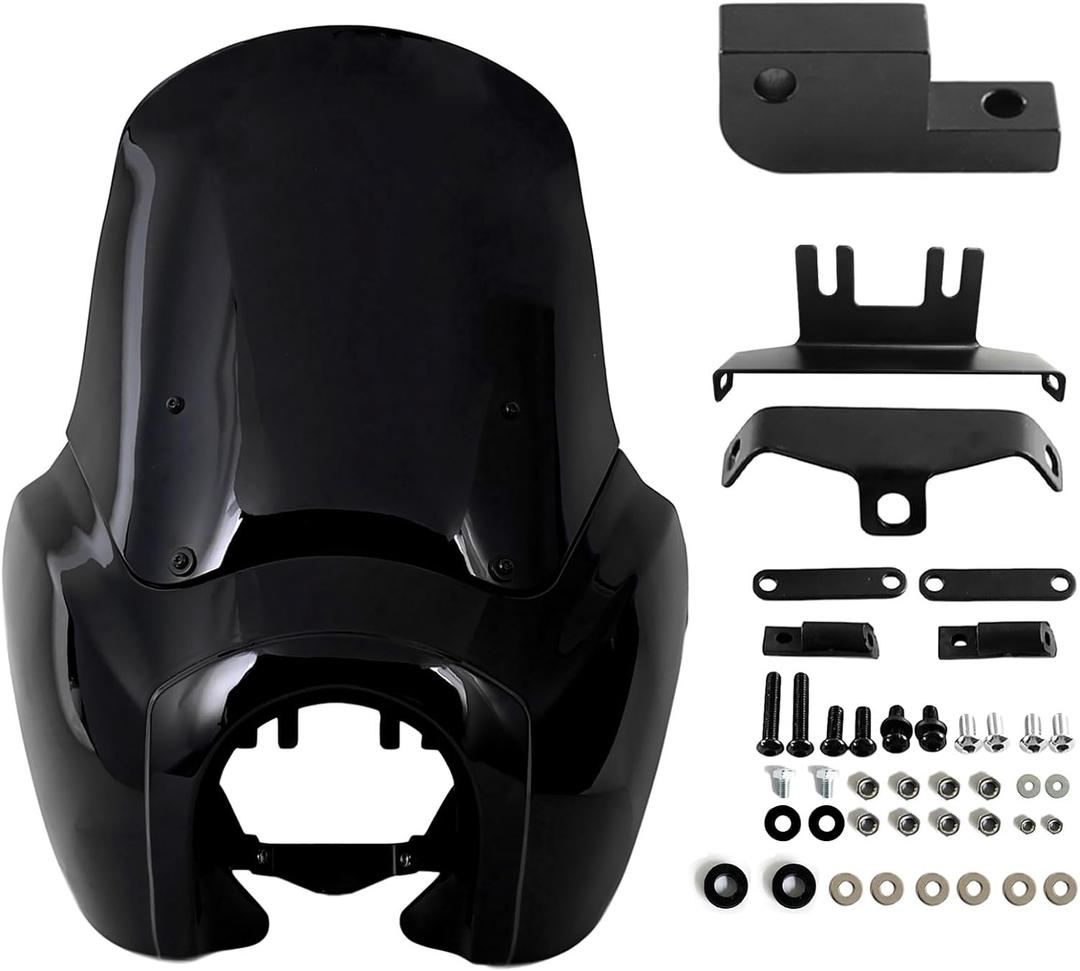FATECIM Headlight Fairing with 15'' Blackout Windshield Windscreen for Harley Dyna T-Sport FXDXT FXD FXDC FXDB FXDL FXDLS (Darker Smoke)