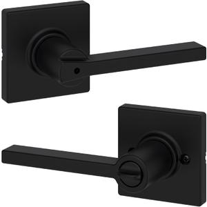 Kwikset Casey Interior Privacy Door Handle with Lock, Door Lever For Bathroom and Bedroom, Matte Black Reversible Keyless Turn Lock, with Microban Protection