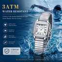 Gold Watches for Women with Vintage Square Case, Rectangular Analog Ladies Watch with Stainless Steel Elastic Expansion Band, Classic Roman Numeral Dial Waterproof