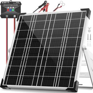 Voltset 12V Solar Battery Charger - 20W Waterproof Solar Power Trickle Charger Battery Maintainer Tender with Smart Charge Controller - Solar Panel Kit for Car RV Boat Marine Trailer Automotive