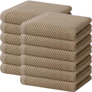 Homaxy 100% Cotton Waffle Weave Kitchen Dish Towels, Ultra Soft Absorbent Quick Drying Cleaning Towel, 13 x 28 Inches, 12-Pack, Tan