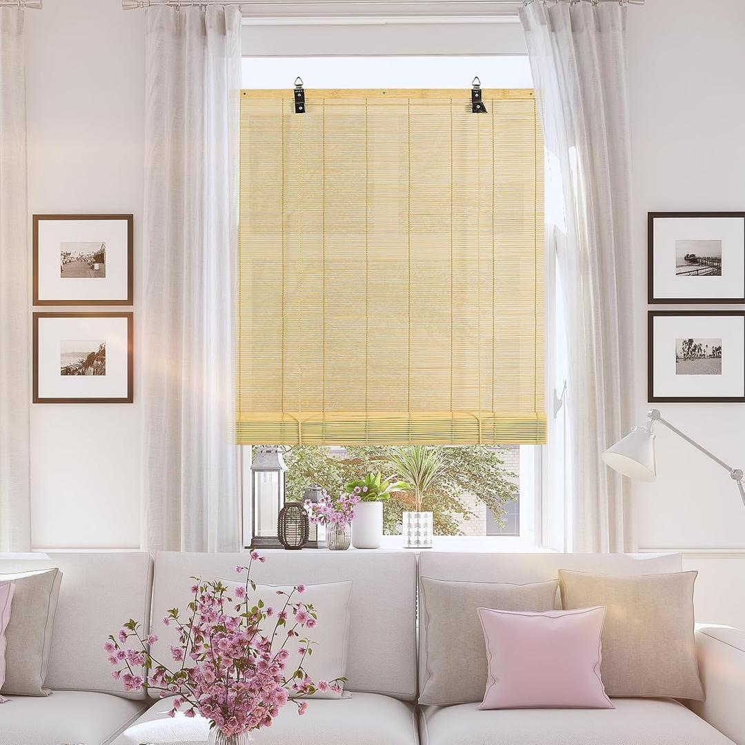 Bamboo Blinds Bamboo Shades Roll Up Light Filtering Window Shades Curtains for Interior Windows Home Patio Porch Natural 48''W X 72''H