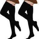 EZFS PLUS Thigh High Socks for Women Extra Long and Thick Over the Knee Cotton Boot Stockings Leg Warmer for Girls (7-15, Black 2 Pairs)