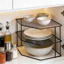 3-Tier Kitchen Corner Shelf Rack – 10x10x7 Inch Metal Wire Counter & Cabinet Organizer, Pantry Kitchen Counter Storage Shelf and Organizer for Plates, Cups, Dishes (Black)