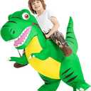 COMIN Inflatable Dinosaur Costume Kids Halloween Blow up Costumes Boys Girls Funny Riding T Rex Air Green Costume Party (7-10YRS)