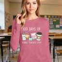 100 Days of School Shirt Teacher School Days Long Sleeve Shirts Funny 100 Days Celebration Tee Tops (Pink, L)
