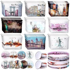 18 Set New York Souvenirs Gifts Bulk City Cosmetic Bag Nyc Makeup Mirrors Souvenirs from USA Women New York Makeup Bag Birthday Party Favors Trip Journey Gifts for Friend Sisters