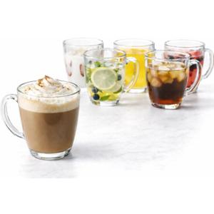 B Unique Clear Glass Coffee Mugs Set of 6, 12.6 oz  Heat Resistant & Lead-Free Drinking Glasses for Hot & Cold Drinks  Tea, Coffee, Latte, Juice, Milk  Dishwasher Safe