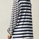 BLENCOT Women's Oversized Patchwork T Shirts Fall Long Sleeve Striped Color Block Loose Fit Pullover Tops (M)
