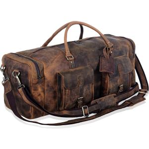 KomalC 28 inch Duffel Bag Travel Sports Overnight Weekend Leather Duffle Bag for Gym Sports Cabin Holdall bag (Distressed Brown)