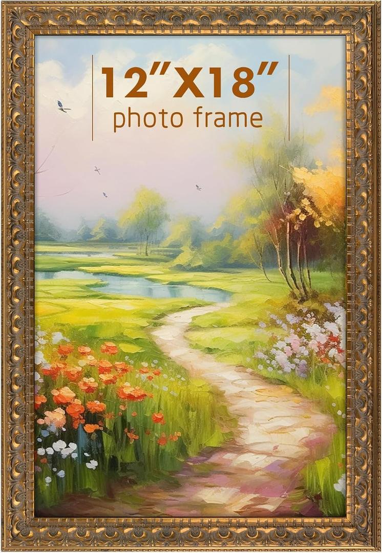 Golden State Art, 12x18 Inch Poster Frame Ornate Bronze, Horizontal and Vertical Wall Display, With Real Glass