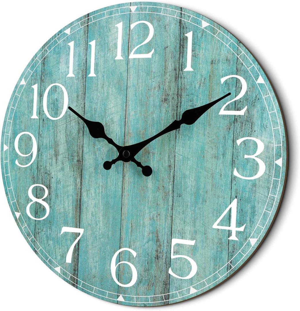 HYLANDA 14 Inch Teal Wall Clock - Silent, Non-Ticking, Battery Operated, Decorative, Unisex (B-teal)