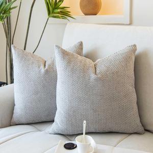 WACOMECO Neutral Textured Throw Pillow Covers, Pack of 2 Decorative Chenille Cushion Covers Accent Pillowcase for Couch Living Room Sofa Bed Home Decor, 18 x 18 in, Light Grey