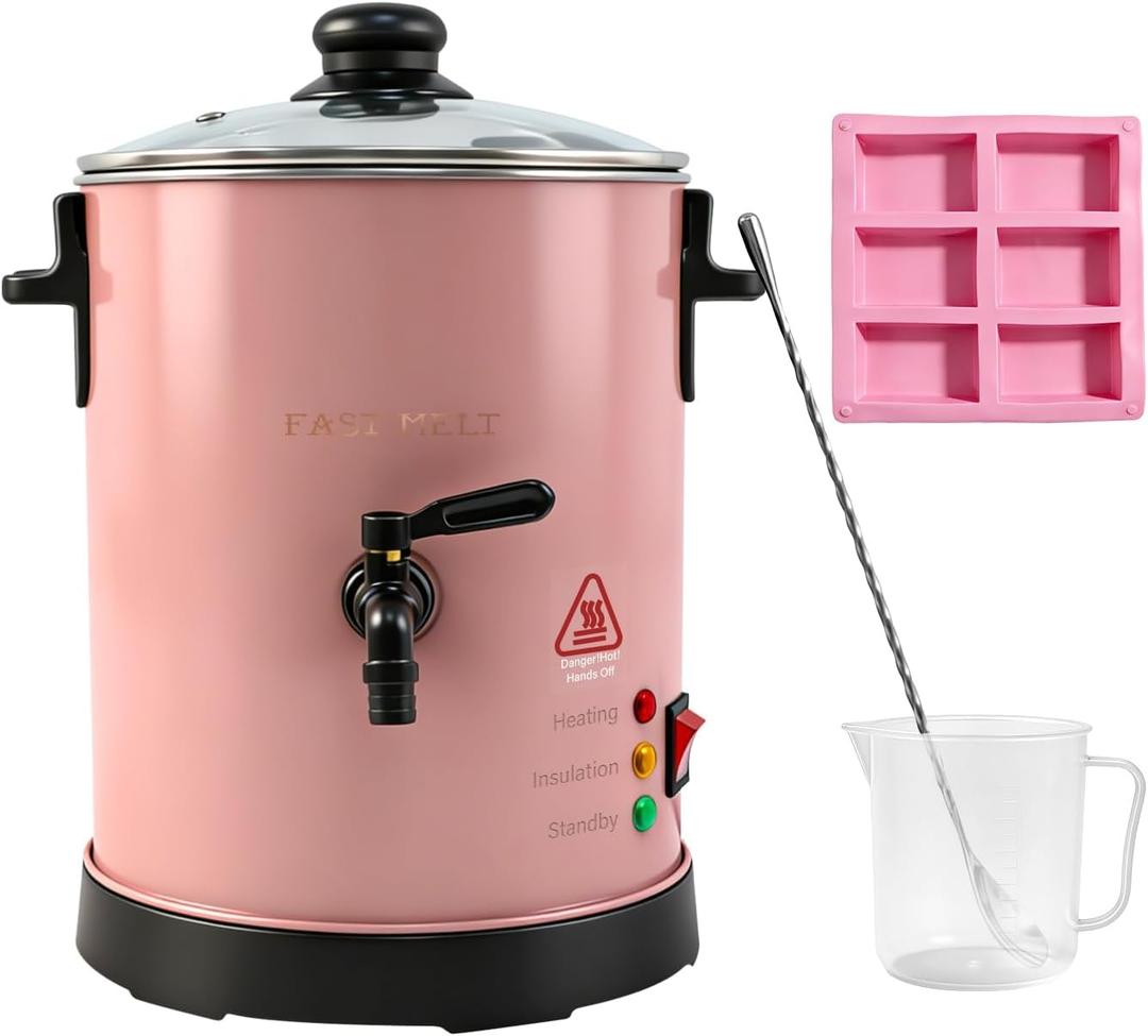 Fast MELT 6Lbs Soap Base Melter - Soap Making Kit with Constant Temperature Control Melter, Quick Pour Spout, Ideal for Homemade Soap Business Fast Loading Easy Clean Pink