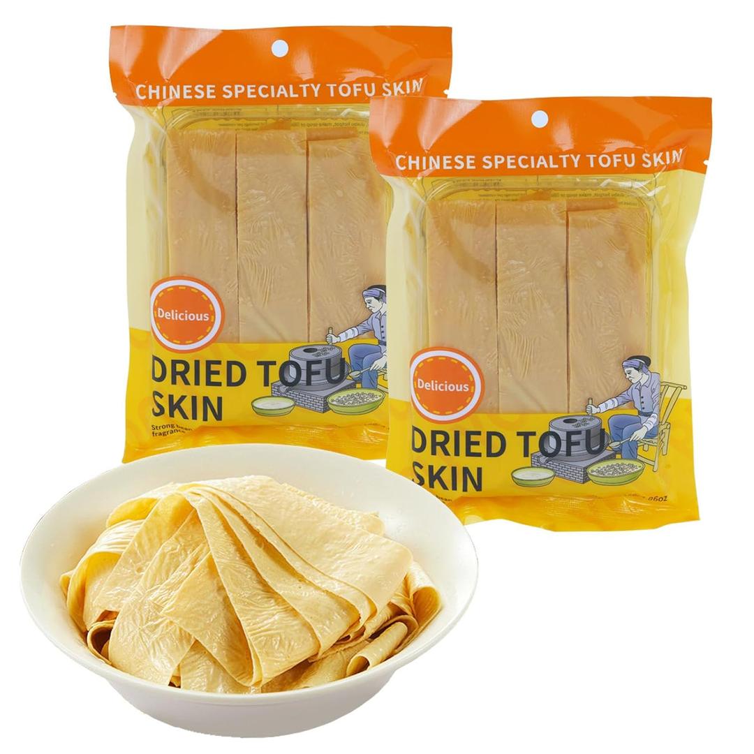 Handmade Chinese Dried Tofu Skin Oil bean skin Hot pot ingredients, Vegetarian Food Soy Products for Hot Pot, Cold Dishes & Stir Fry, 120g/Pack(2 packs)
