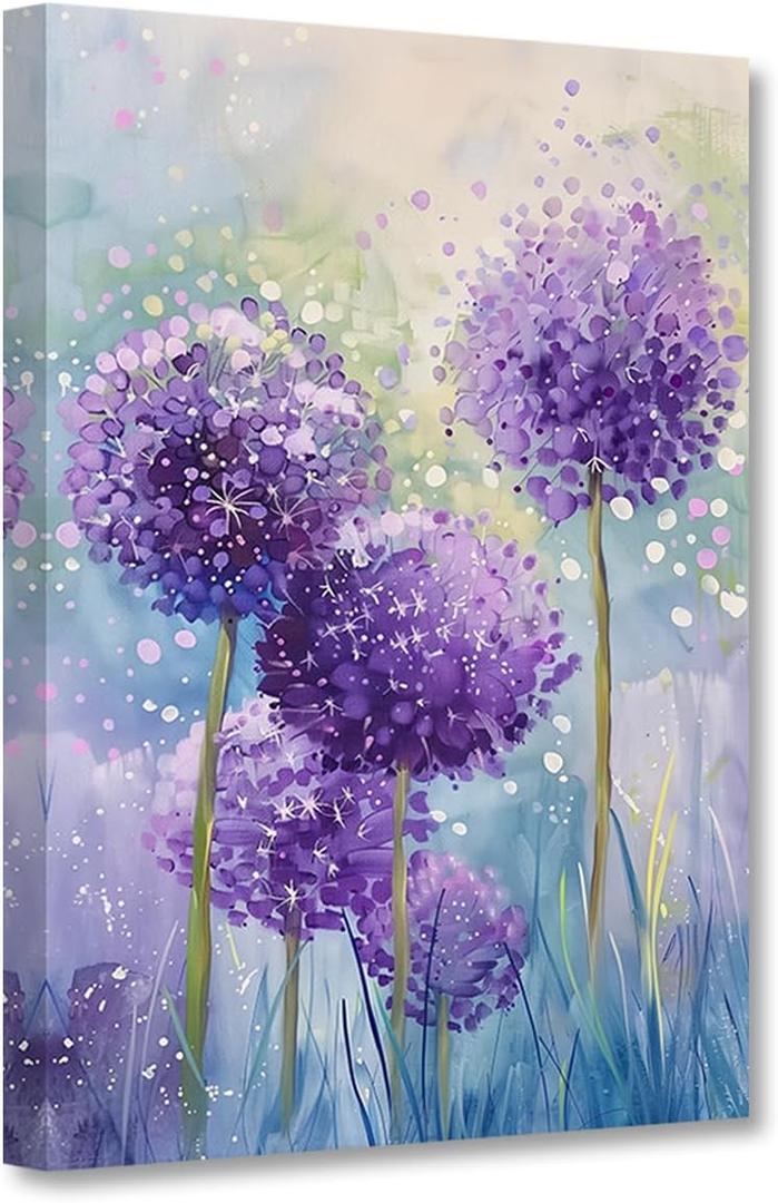 DOARTDO Hydrangea Canvas Wall Art Purple Flower Pictures Wall Decor Rustic Floral Painting Print Country Living Room Bedroom Office Decor Frame (16.00" x 24.00")