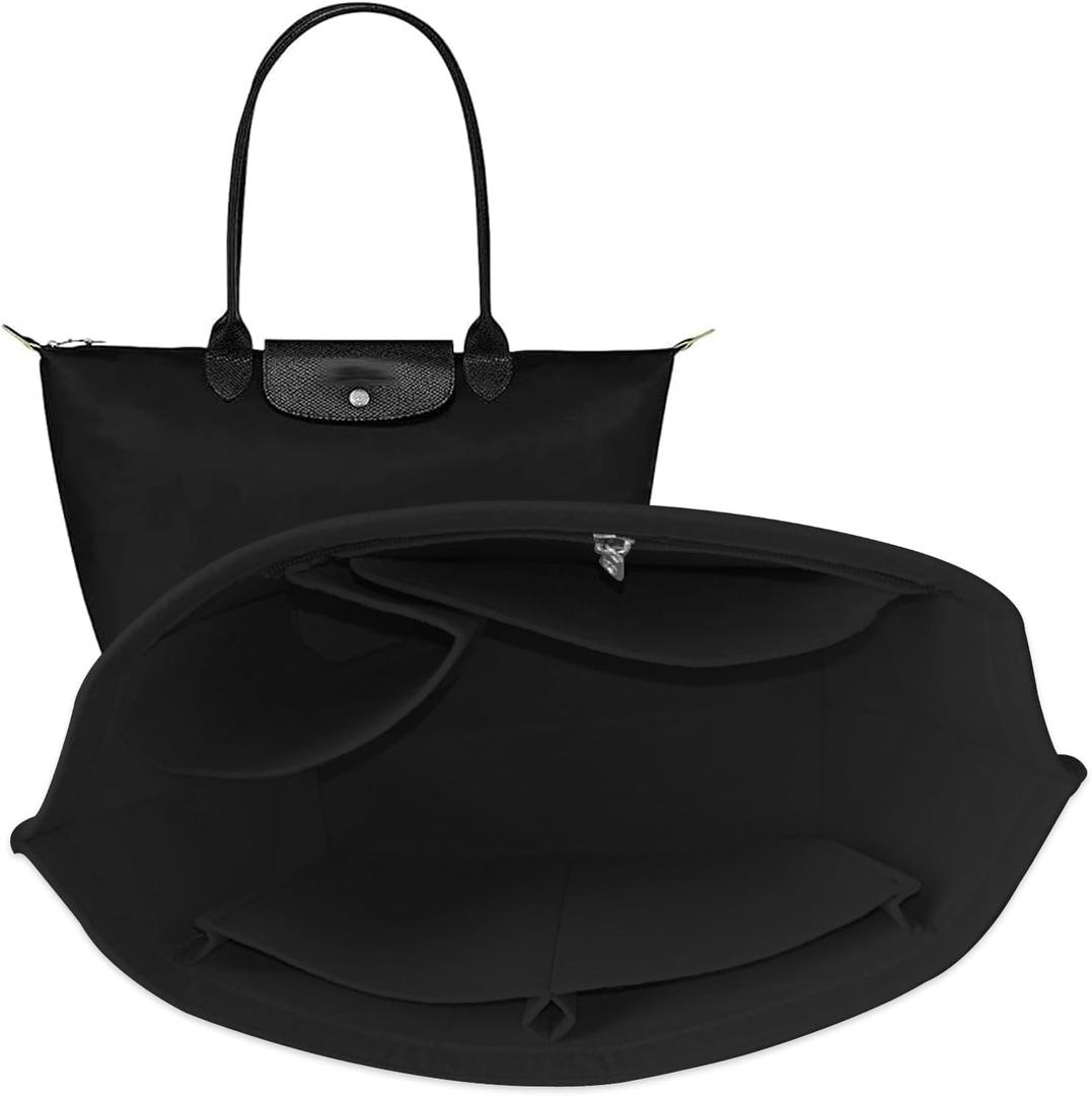 Chispee Felt Bag Organizer for Longchamp Le Pliage, Purse Insert with Pockets, Tote Shaper for Women's Handbag, Durable Handbag Organizer (Medium, Black)