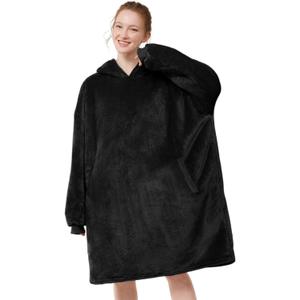 LetsFunny Blanket Hoodie,Oversized Wearable Sherpa Fleece Blanket Sweatshirt,Super Soft Warm Cozy with Giant Pocket,Gifts for Women Men Adults Teenagers, One Size Fits All (Black)