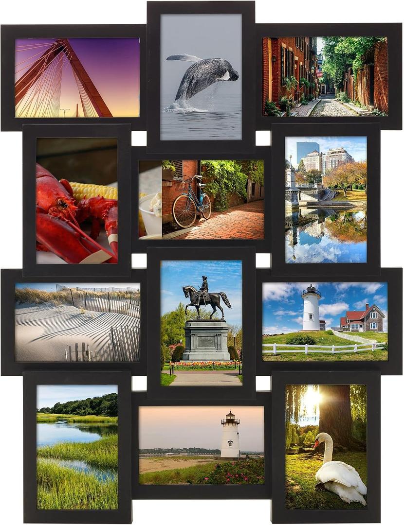 MELANNCO Collage Picture Frame for Wall, Holds 12 Photos - Six 4x6 and Six 6x4 Images, 18x23 Inch Black Plastic Frame, Hang Horizontal or Vertical, Gallery Wall Decor